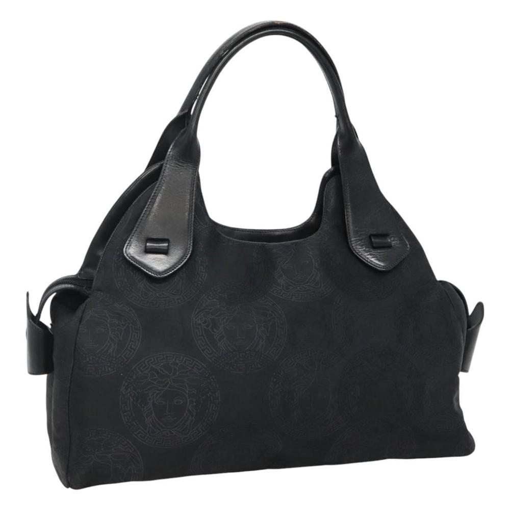 VERSACE Hand Bag Canvas Black Auth bs22625